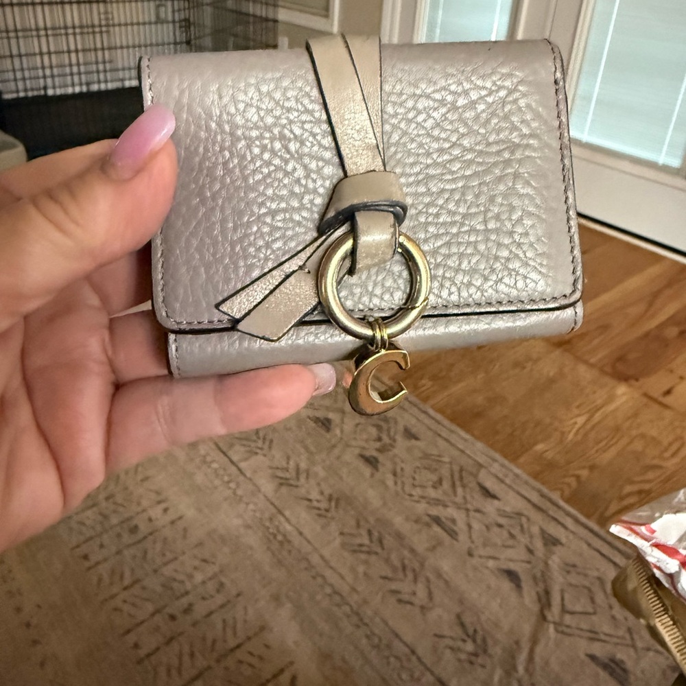 Gray Chloe’ Leather Wallet with Gold Charm